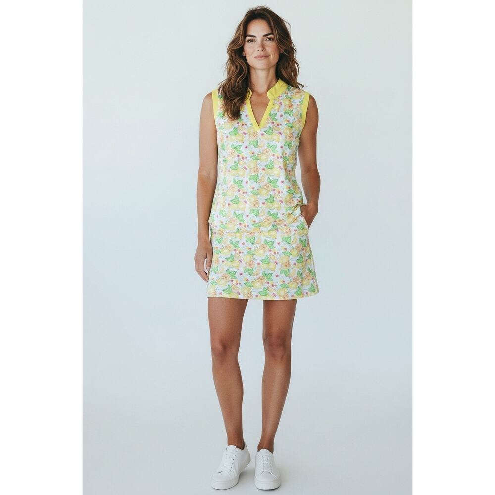 Two-Piece Ensemble Emerald 18 Lemon Pattern Sz M Sleeveless Top & Skort | EUC